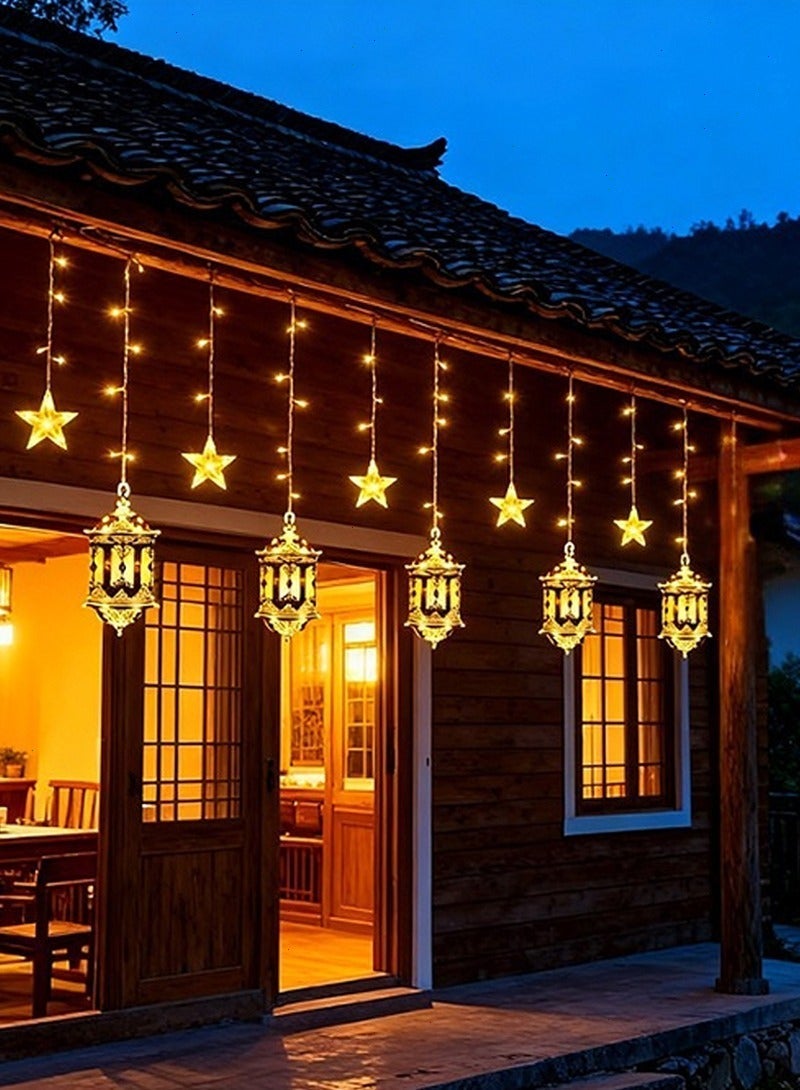 Yoawllty Ramadan Lights LED Curtain Lights with 5 Star & 5 Lantern Lights, 8 Lighting Modes for Ramadan Decorations Indoor Outdoor Use - Image 1